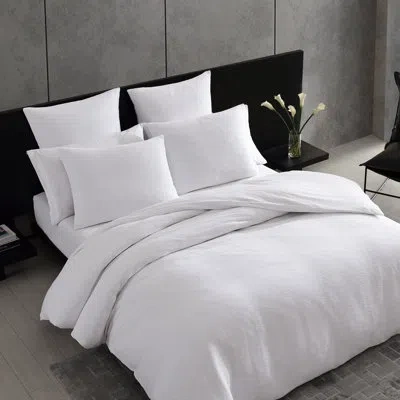 Vera Wang Solid Textured Pleats White Duvet Cover Set
