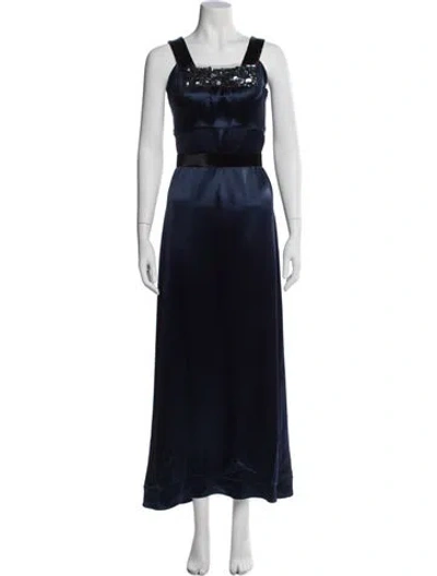 Pre-owned Vera Wang Square Neckline Long Dress In Blue