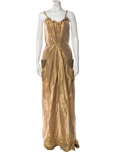 Pre-owned Vera Wang Square Neckline Long Dress In Neutrals
