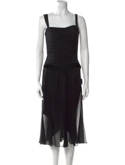 Pre-owned Vera Wang Square Neckline Midi Length Dress In Black