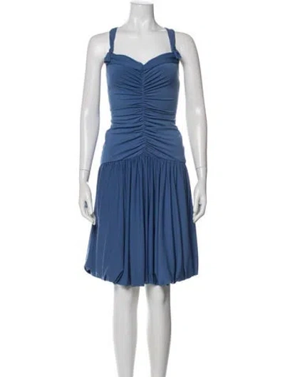 Pre-owned Vera Wang Square Neckline Mini Dress In Blue