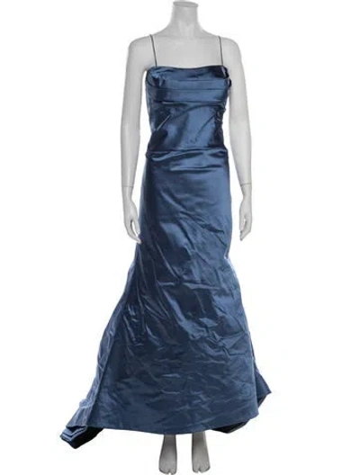 Pre-owned Vera Wang Strapless Long Dress In Blue/metallic