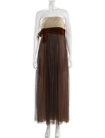 Pre-owned Vera Wang Strapless Long Dress In Brown