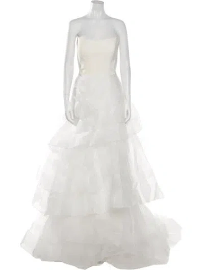 Pre-owned Vera Wang Strapless Long Dress In White