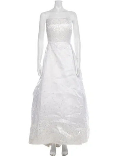 Pre-owned Vera Wang Strapless Long Dress In White