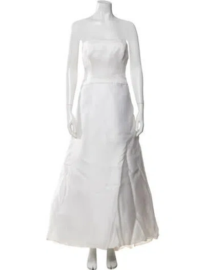 Pre-owned Vera Wang Strapless Long Dress In White