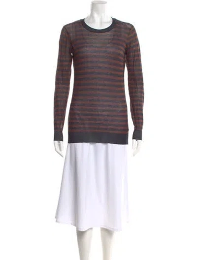 Pre-owned Vera Wang Striped Crew Neck Top In Brown