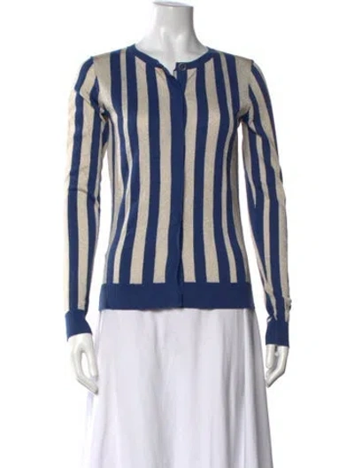 Pre-owned Vera Wang Striped Open Front Sweater In Blue