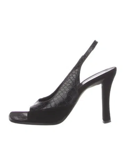 Pre-owned Vera Wang Suede Animal Print Slingback Sandals In Black