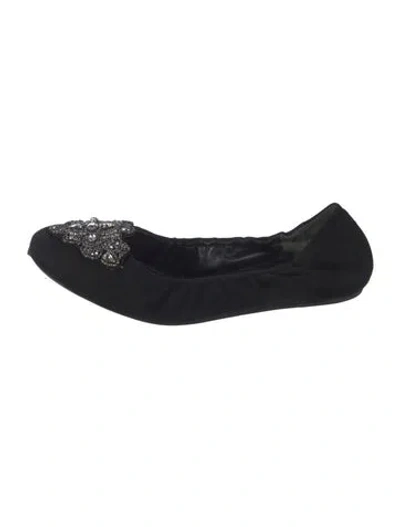 Pre-owned Vera Wang Suede Crystal Embellishments Ballet Flats In Black
