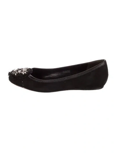 Pre-owned Vera Wang Suede Crystal Embellishments Flats In Black