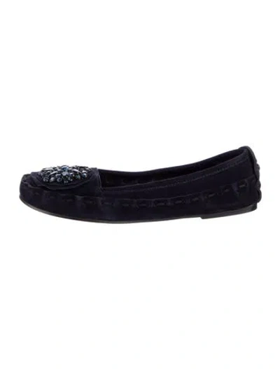 Pre-owned Vera Wang Suede Crystal Embellishments Flats In Black