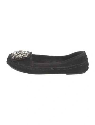Pre-owned Vera Wang Suede Crystal Embellishments Flats In Black
