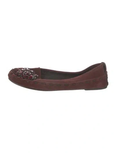 Pre-owned Vera Wang Suede Crystal Embellishments Flats In Red