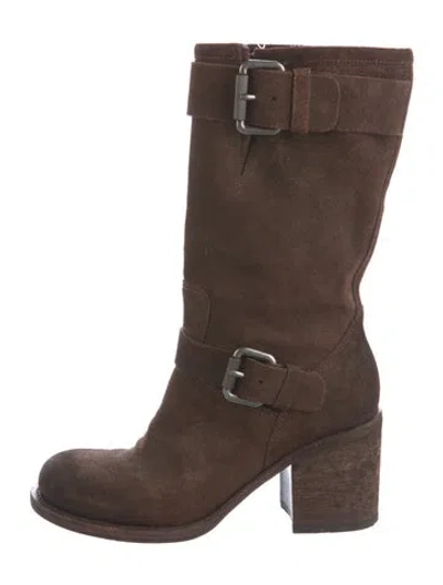 Pre-owned Vera Wang Suede Moto Boots In Brown