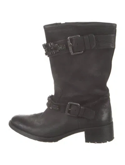 Pre-owned Vera Wang Suede Moto Boots In Grey