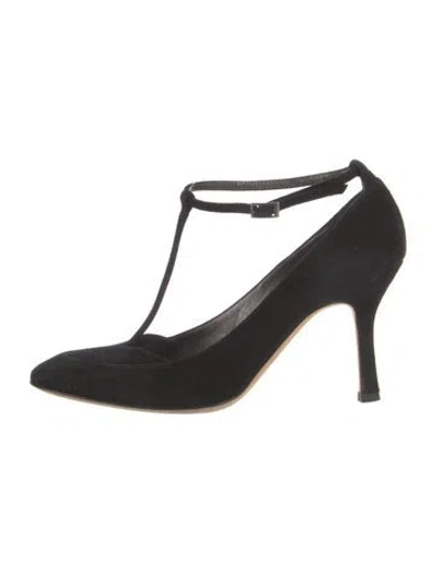 Pre-owned Vera Wang Suede T-strap Pumps In Black