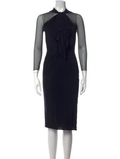 Pre-owned Vera Wang Tie Neck Knee-length Dress In Black