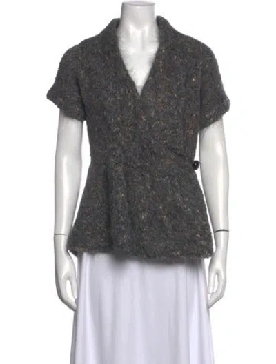 Pre-owned Vera Wang Tweed Pattern V-neck Sweater In Gray