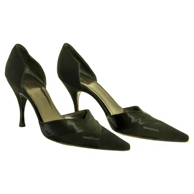 Pre-owned Vera Wang Vintage Black Satin Pointed Toe Pumps Size 6 M