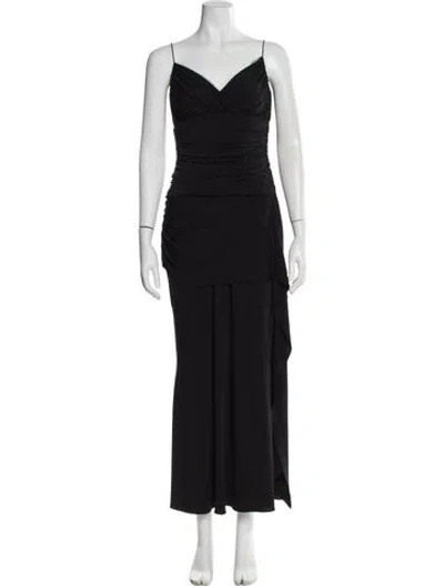 Pre-owned Vera Wang V-neck Long Dress In Black