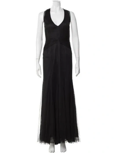 Pre-owned Vera Wang V-neck Long Dress In Black