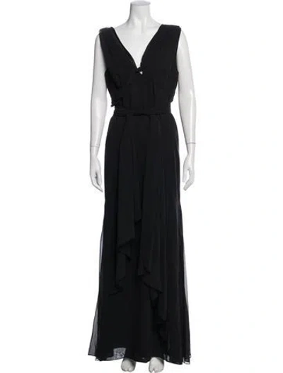 Pre-owned Vera Wang V-neck Long Dress In Black