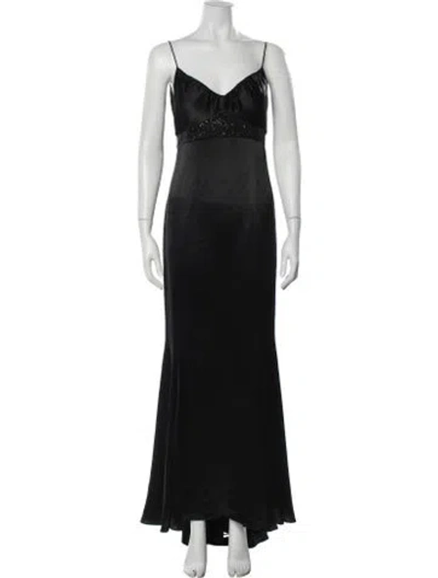 Pre-owned Vera Wang V-neck Long Dress In Black