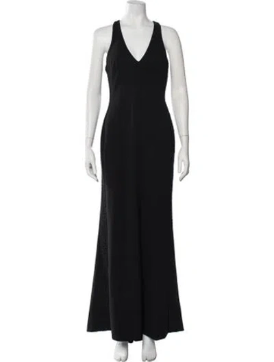 Pre-owned Vera Wang V-neck Long Dress In Black