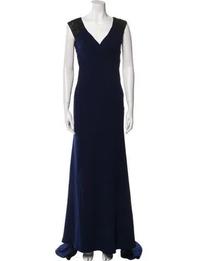 Pre-owned Vera Wang V-neck Long Dress In Blue
