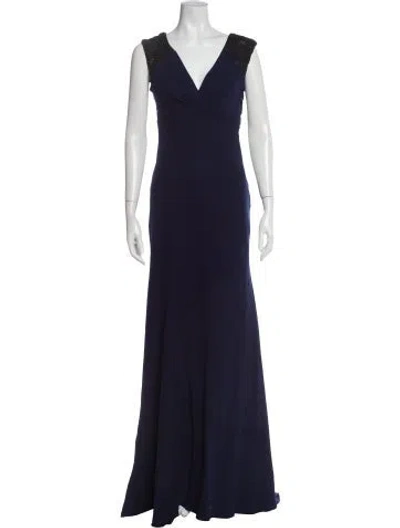 Pre-owned Vera Wang V-neck Long Dress In Blue