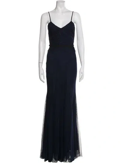 Pre-owned Vera Wang V-neck Long Dress In Blue