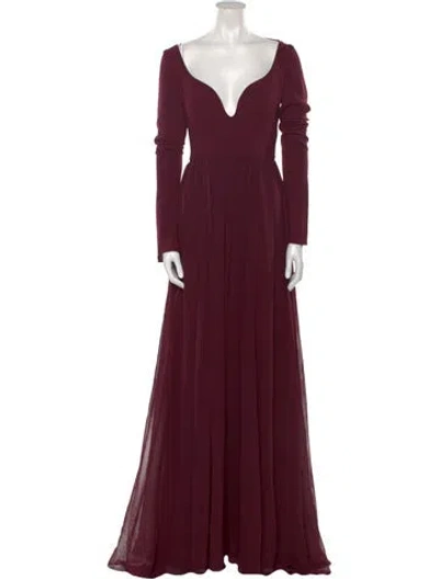 Pre-owned Vera Wang V-neck Long Dress In Burgundy