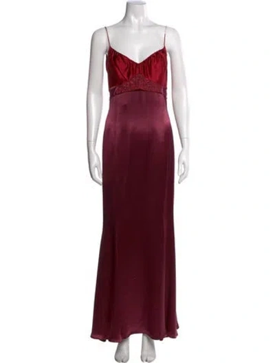 Pre-owned Vera Wang V-neck Long Dress In Burgundy