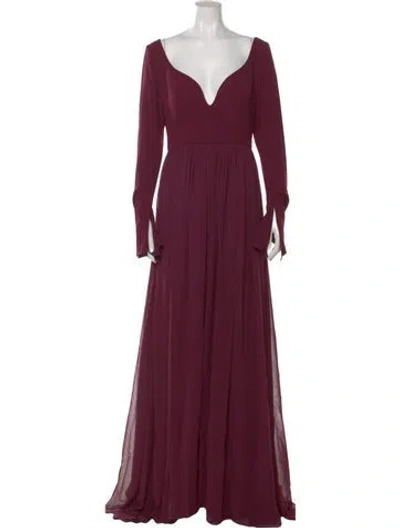 Pre-owned Vera Wang V-neck Long Dress In Burgundy