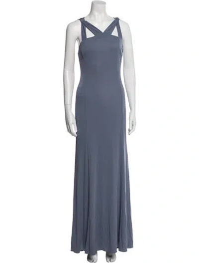 Pre-owned Vera Wang V-neck Long Dress In Gray