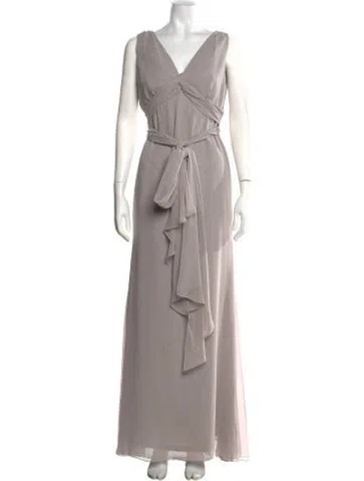 Pre-owned Vera Wang V-neck Long Dress In Gray