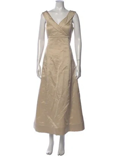 Pre-owned Vera Wang V-neck Long Dress In Neutral