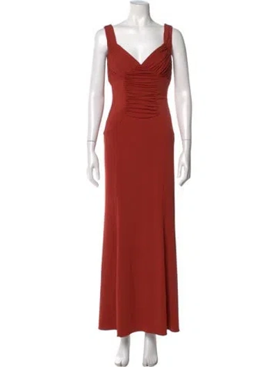 Pre-owned Vera Wang V-neck Long Dress In Orange