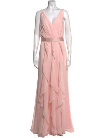 Pre-owned Vera Wang V-neck Long Dress In Pink