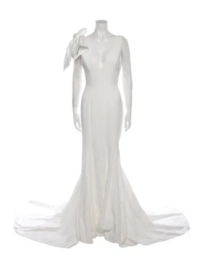 Pre-owned Vera Wang V-neck Long Dress In White