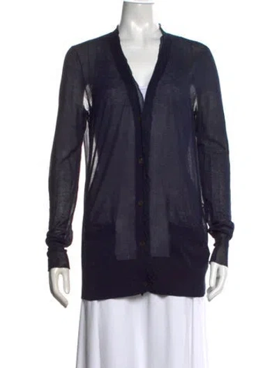 Pre-owned Vera Wang V-neck Long Sleeve Top In Blue