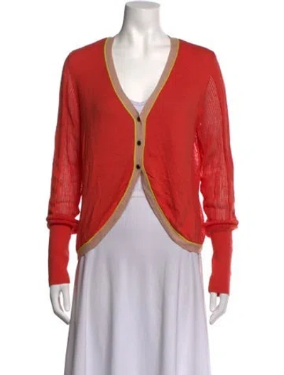 Pre-owned Vera Wang V-neck Long Sleeve Top In Orange