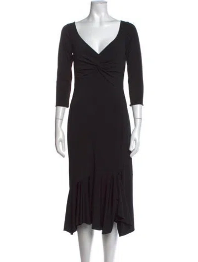 Pre-owned Vera Wang V-neck Midi Length Dress In Black
