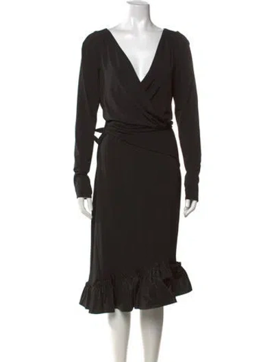 Pre-owned Vera Wang V-neck Midi Length Dress In Black