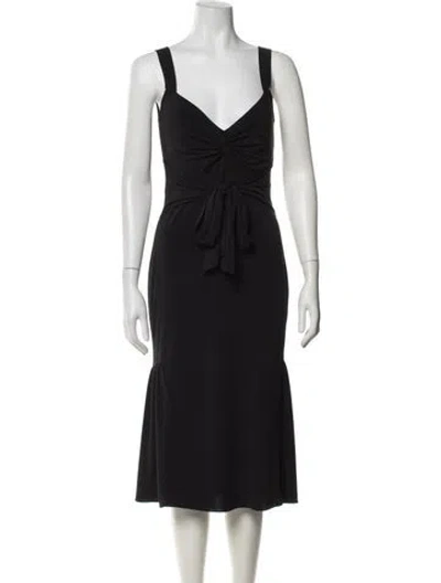 Pre-owned Vera Wang V-neck Midi Length Dress In Black