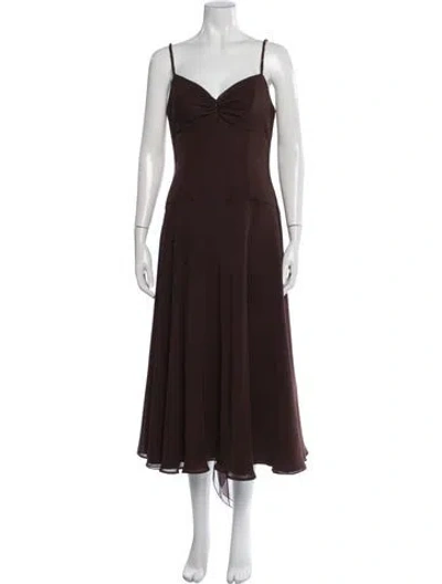 Pre-owned Vera Wang V-neck Midi Length Dress In Brown