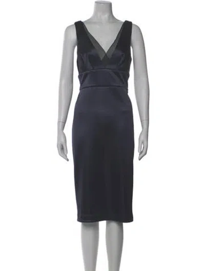 Pre-owned Vera Wang V-neck Midi Length Dress In Gray
