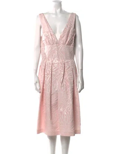 Pre-owned Vera Wang V-neck Midi Length Dress In Pink