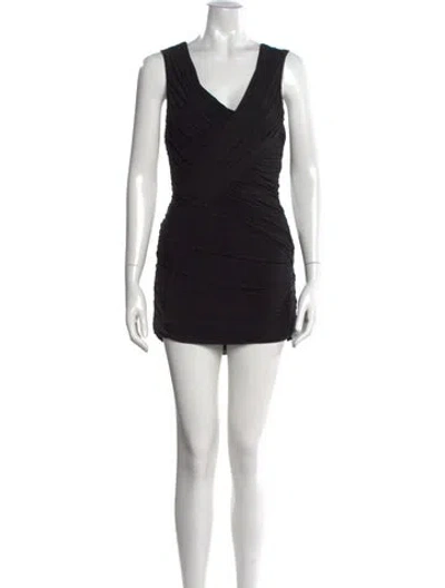 Pre-owned Vera Wang V-neck Mini Dress In Black